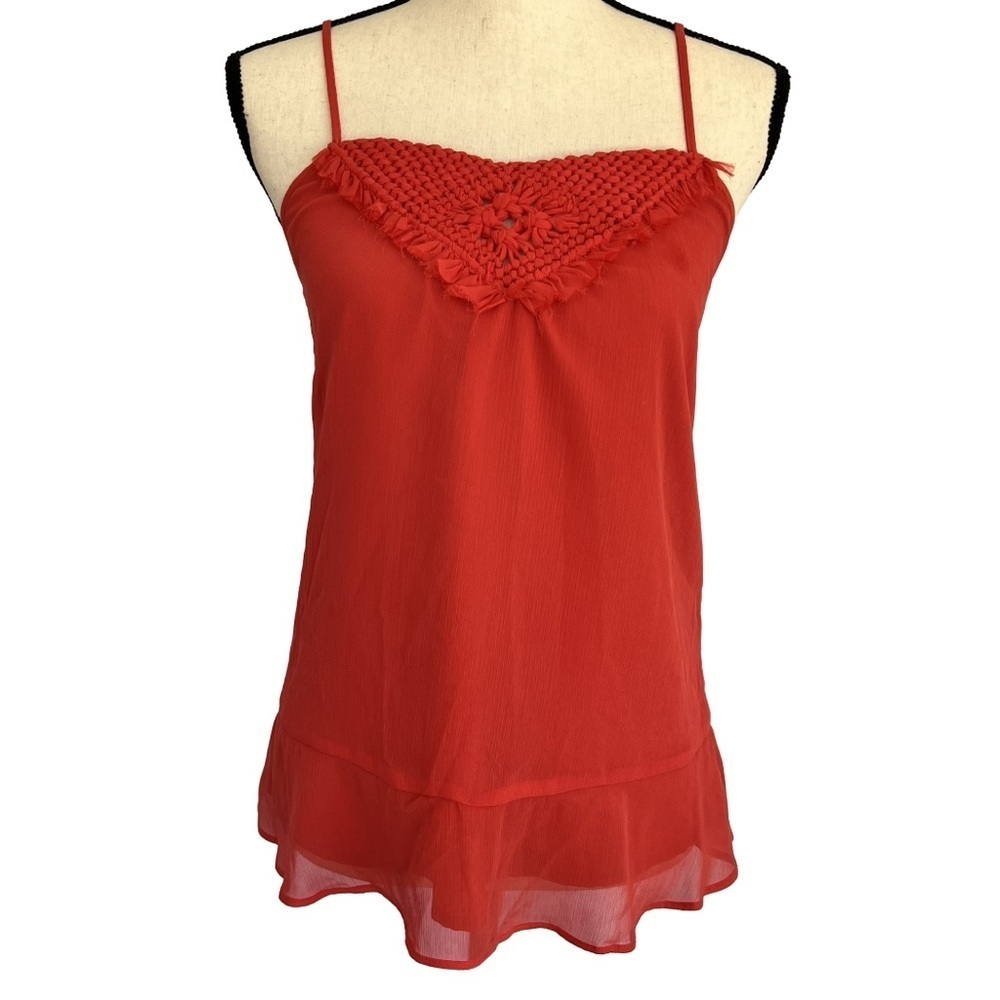 Women's Banana Republic Woven Detail Fringe Tank Top, Coral, XS​​​​